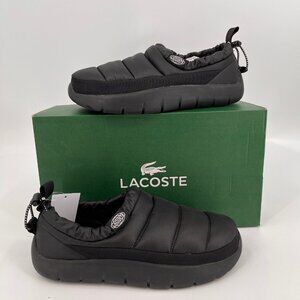 Lacoste Men’s Serve Puffer Slippers Size 9 Black Nylon Quilted Slip On Round Toe